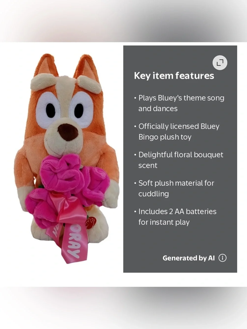 Bluey Bingo Animated Valentines Plush Stuffed Animal with Scented Floral Bouquet